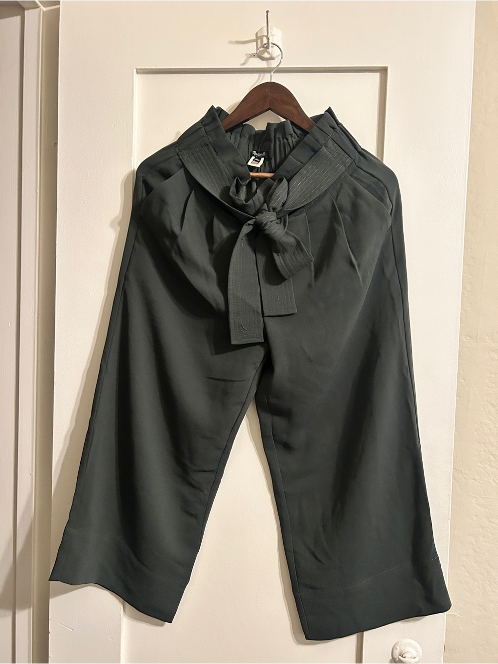 Madewell Dark Green High-Waist Tie-Waist Wide-Leg Pants